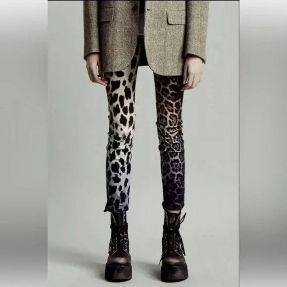 R13 Alison Skinny Jeans In Black Faded Leopard - Size 25